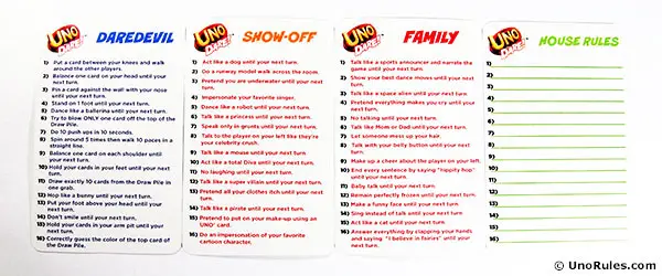 uno dare list cards